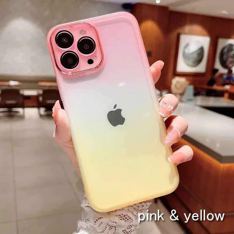 Gradient Color Phone Cases For IPhone 16 15 14 Pro Max 13 12 11 16 Plus Comes with Lens Film Back Covers phone case