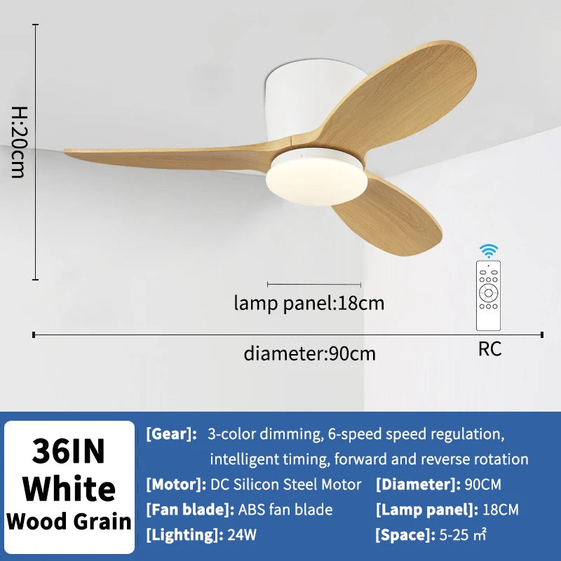 36 Inch Modern Low Floor Ceiling Fan Light with Remote Control, Living Room, Bedroom, Dining Room, Ceiling Fan Pendant Light