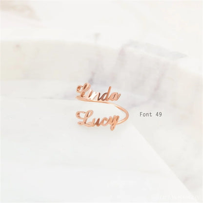 Tangula Personalized Custom 1-3 Names Ring Opening Adjustable Stainless Steel Women Mother  Daughter Couples Best Gift Jewelry