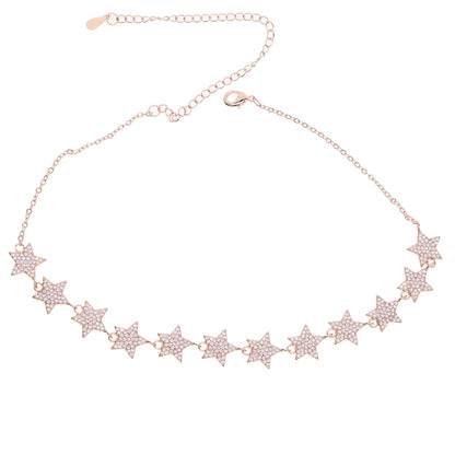 Micro pave clear cz star link chain Choker Necklace for Women gold plated 33+7cm delicate long jewelry Wedding Party gift