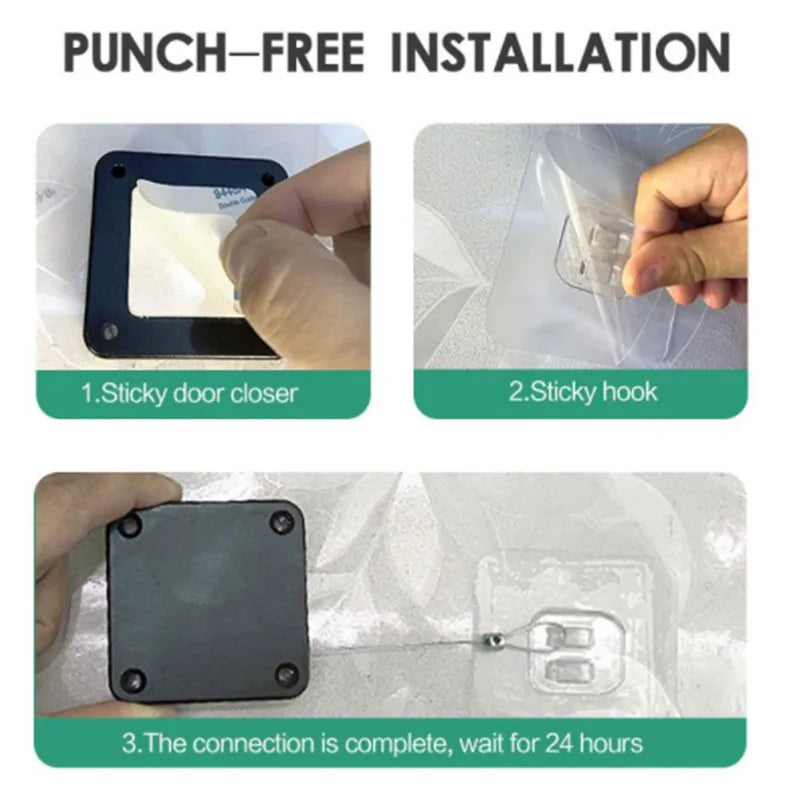 KK&FING Punch-free Automatic Door Closer 500g-1200g Wire Rope Retractable Automatic Recovery Coil Closing Device Door Hardware