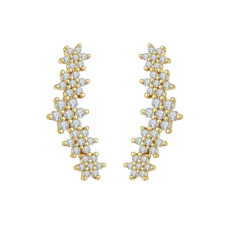 Korean Fashion Cubic Zirconia Yellow Silver Plated Stud Earring For Women Engagement Wedding Trendy Jewelry Gift Girls