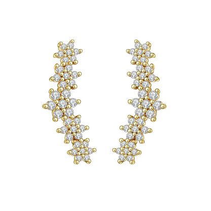 Korean Fashion Cubic Zirconia Yellow Silver Plated Stud Earring For Women Engagement Wedding Trendy Jewelry Gift Girls