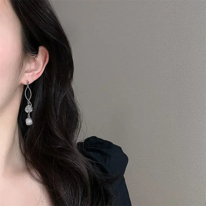 Long Drop Earrings Accessories for Women  Round Cut Synthetic Gems Bridal Wedding Jewelry Decor Elegant Ear Jewelry for Women