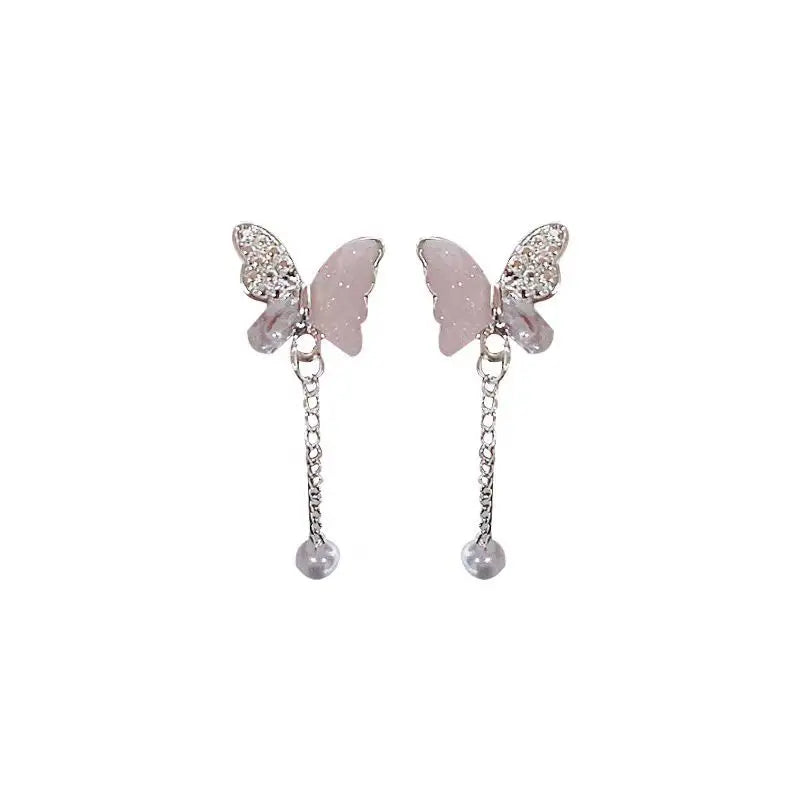 7pair Shiny Pink Flower Cherry Butterfly Star Pearl Stud Earrings Set for Women Girls Korean Fashion Aesthetic Jewelry Gift