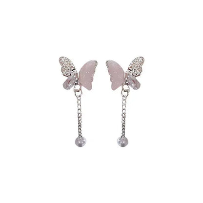 7pair Shiny Pink Flower Cherry Butterfly Star Pearl Stud Earrings Set for Women Girls Korean Fashion Aesthetic Jewelry Gift