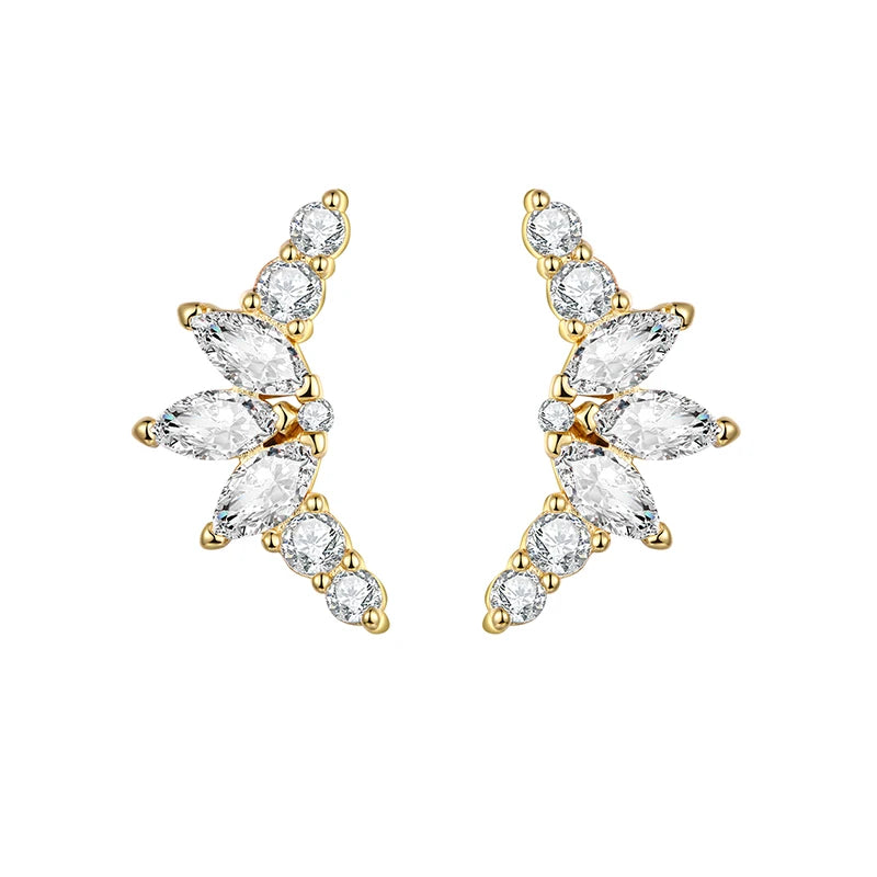 Korean Fashion Cubic Zirconia Yellow Silver Plated Stud Earring For Women Engagement Wedding Trendy Jewelry Gift Girls