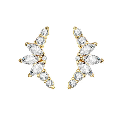 Korean Fashion Cubic Zirconia Yellow Silver Plated Stud Earring For Women Engagement Wedding Trendy Jewelry Gift Girls