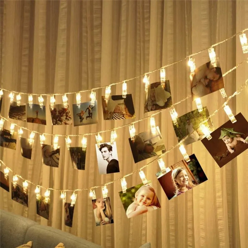 Garland Card Photo Clip String Lights 1.5M 10LEDS Led Fairy Light Bedroom DIY Clothespin Shapes Battery Decoration Lamp