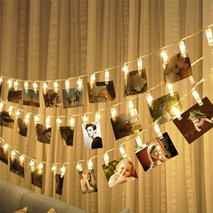 Garland Card Photo Clip String Lights 1.5M 10LEDS Led Fairy Light Bedroom DIY Clothespin Shapes Battery Decoration Lamp