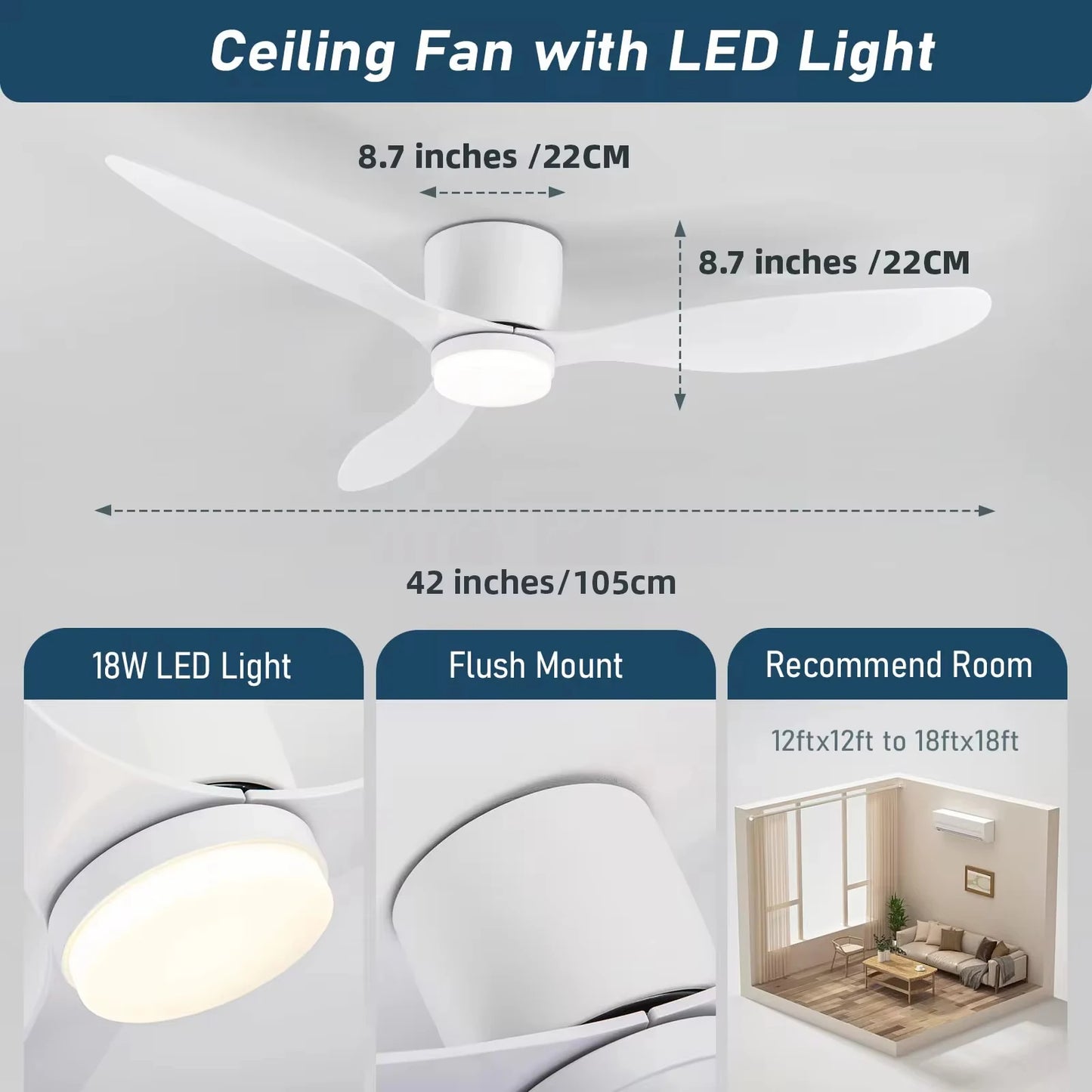 36 Inch Modern Low Floor Ceiling Fan Light with Remote Control, Living Room, Bedroom, Dining Room, Ceiling Fan Pendant Light
