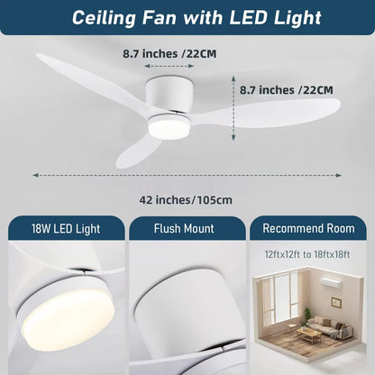 36 Inch Modern Low Floor Ceiling Fan Light with Remote Control, Living Room, Bedroom, Dining Room, Ceiling Fan Pendant Light