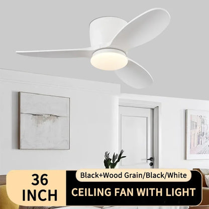 36 Inch Modern Low Floor Ceiling Fan Light with Remote Control, Living Room, Bedroom, Dining Room, Ceiling Fan Pendant Light