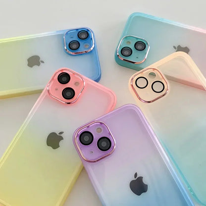 Gradient Color Phone Cases For IPhone 16 15 14 Pro Max 13 12 11 16 Plus Comes with Lens Film Back Covers  phone case