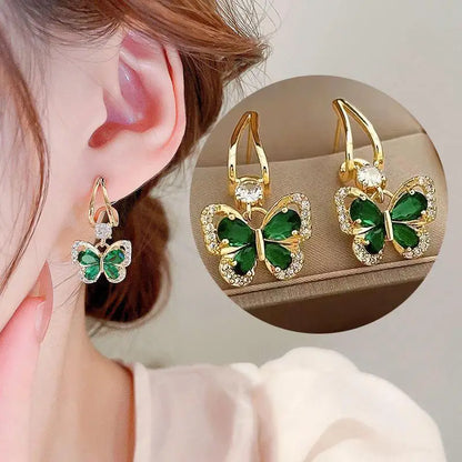 925 Silver Needle Korean Fashion Bow Crystal Drop Earrings For Women Jewelry 2025 Trending New Luxury Zircon Butterfly Earrings