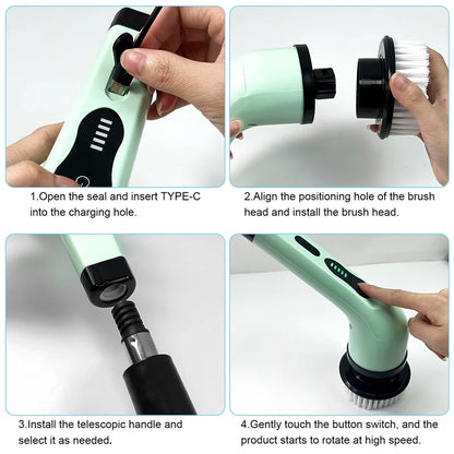 9-in-1 Electric Cleaning Brush Electric Spin Cleaning Scrubber Electric Cleaning Tools Parlour Kitchen Bathroom Cleaning Gadgets