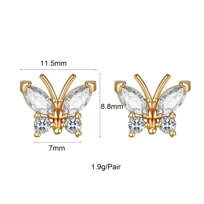 Korean Fashion Cubic Zirconia Yellow Silver Plated Stud Earring For Women Engagement Wedding Trendy Jewelry Gift Girls