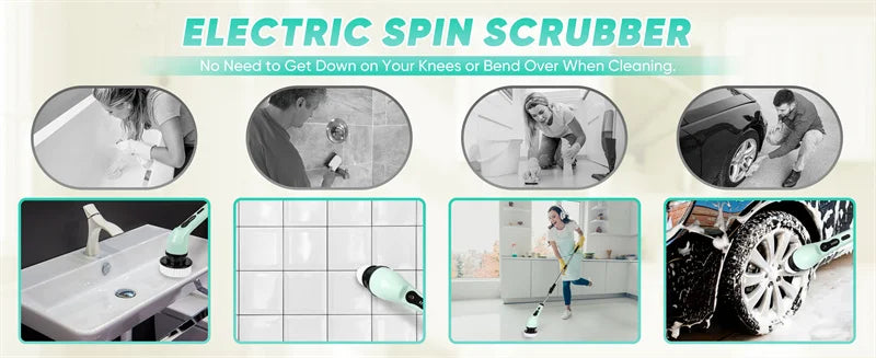 9-in-1 Electric Cleaning Brush Electric Spin Cleaning Scrubber Electric Cleaning Tools Parlour Kitchen Bathroom Cleaning Gadgets