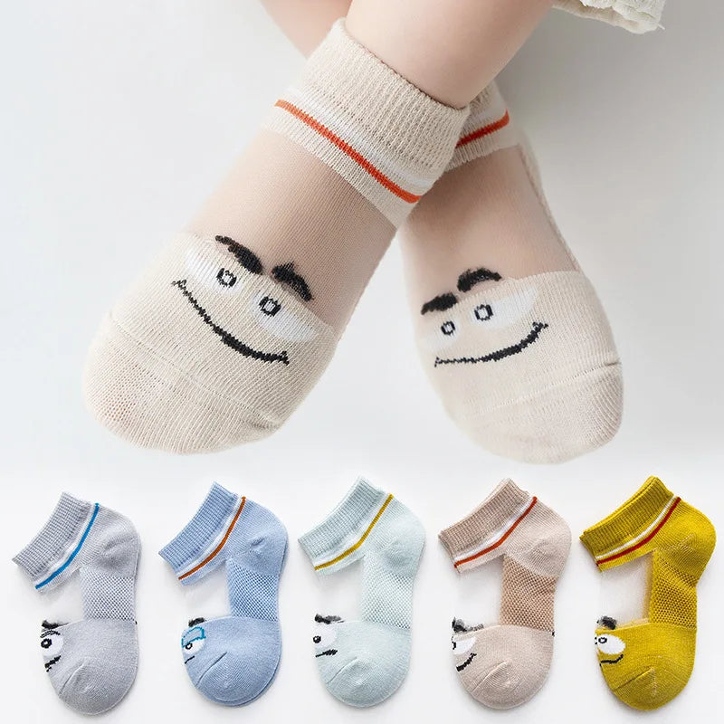 5 Pairs/lot Children Ultrathin Mesh Socks Baby Boys Girls Summer Cute Cotton Breathable Thin Soft Boat Socks Kids Socks 0-6 year