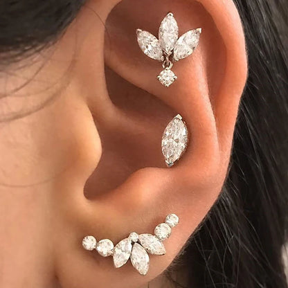 Korean Fashion Cubic Zirconia Yellow Silver Plated Stud Earring For Women Engagement Wedding Trendy Jewelry Gift Girls