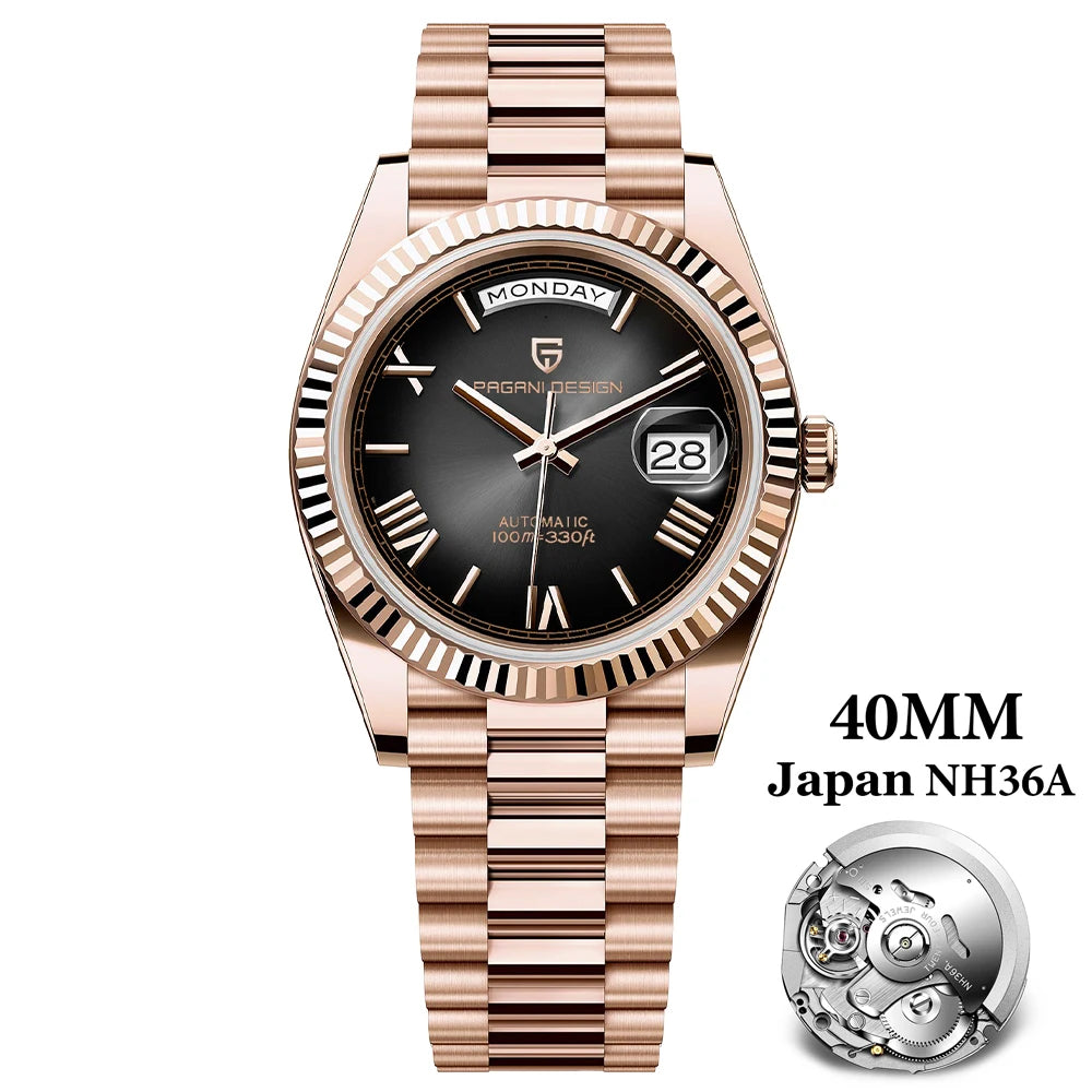 PAGANI DESIGN 2025 New Luxury Rose Gold DD40 Automatic Watch For Men NH36A Mechanical Wristwatch Men Stainless steel Waterproof