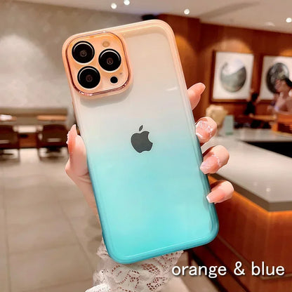 Gradient Color Phone Cases For IPhone 16 15 14 Pro Max 13 12 11 16 Plus Comes with Lens Film Back Covers  phone case