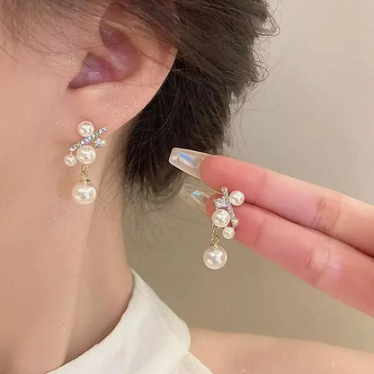 925 Silver Needle Korean Fashion Bow Crystal Drop Earrings For Women Jewelry 2025 Trending New Luxury Zircon Butterfly Earrings