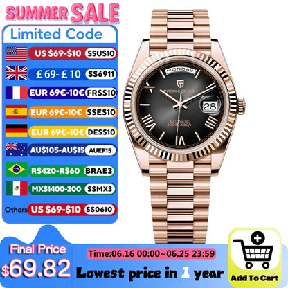 PAGANI DESIGN 2025 New Luxury Rose Gold DD40 Automatic Watch For Men NH36A Mechanical Wristwatch Men Stainless steel Waterproof