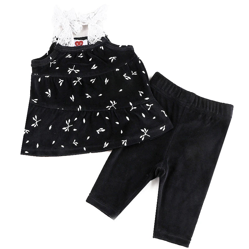 3m-36m Baby Girls' Pants Set 2 Piece Cute Blouse and Skinny Pants Black Velvet Fall Outfits Lace Bow Strap Floral Tank top