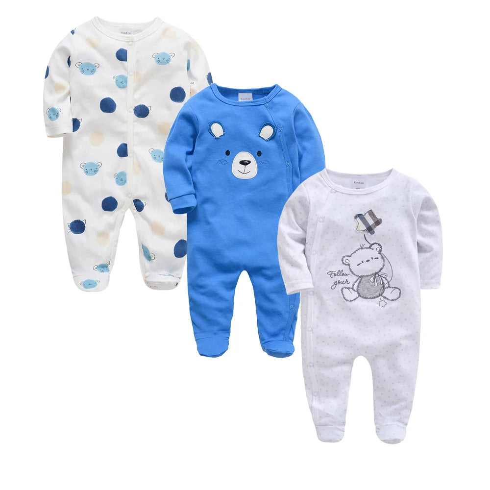 3/4 Pcs Kavkas Boy Romper 100% Cotton Polka Dot O-neck Newborn Baby Girls Clothes Full Sleeve Summer Jumpsuit 0-12 months