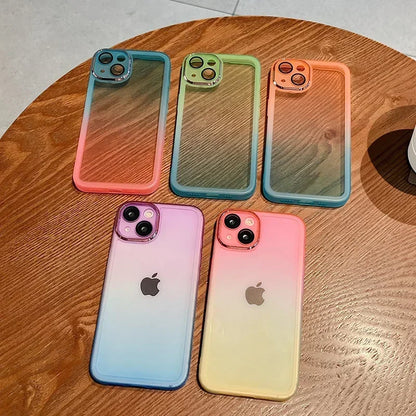 Gradient Color Phone Cases For IPhone 16 15 14 Pro Max 13 12 11 16 Plus Comes with Lens Film Back Covers  phone case