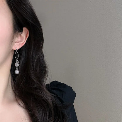 Long Drop Earrings Accessories for Women  Round Cut Synthetic Gems Bridal Wedding Jewelry Decor Elegant Ear Jewelry for Women