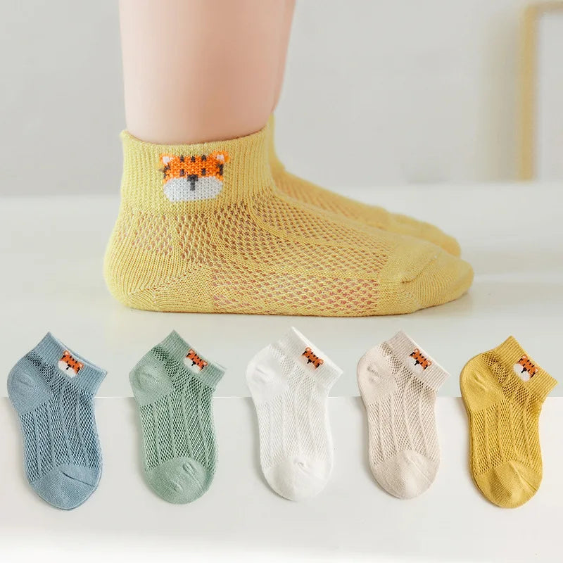 5 Pairs/lot Children Ultrathin Mesh Socks Baby Boys Girls Summer Cute Cotton Breathable Thin Soft Boat Socks Kids Socks 0-6 year