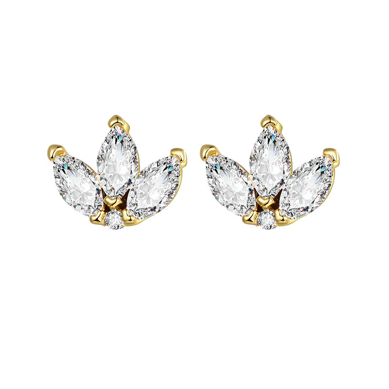 Korean Fashion Cubic Zirconia Yellow Silver Plated Stud Earring For Women Engagement Wedding Trendy Jewelry Gift Girls