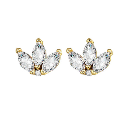 Korean Fashion Cubic Zirconia Yellow Silver Plated Stud Earring For Women Engagement Wedding Trendy Jewelry Gift Girls