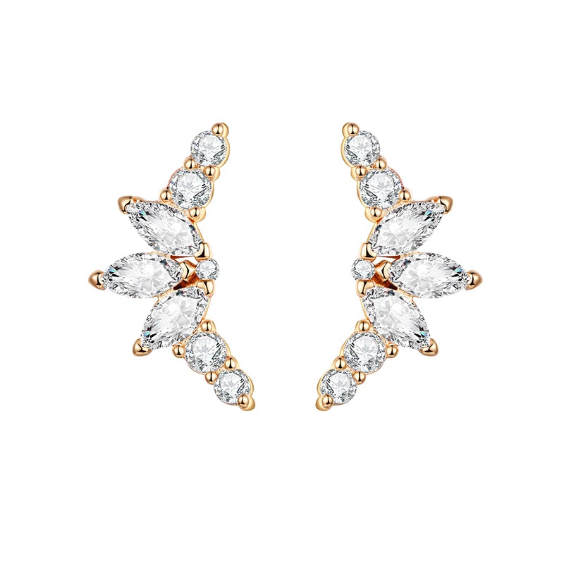 Korean Fashion Cubic Zirconia Yellow Silver Plated Stud Earring For Women Engagement Wedding Trendy Jewelry Gift Girls