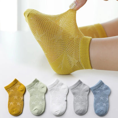 5 Pairs/lot Children Ultrathin Mesh Socks Baby Boys Girls Summer Cute Cotton Breathable Thin Soft Boat Socks Kids Socks 0-6 year