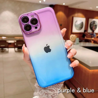 Gradient Color Phone Cases For IPhone 16 15 14 Pro Max 13 12 11 16 Plus Comes with Lens Film Back Covers  phone case
