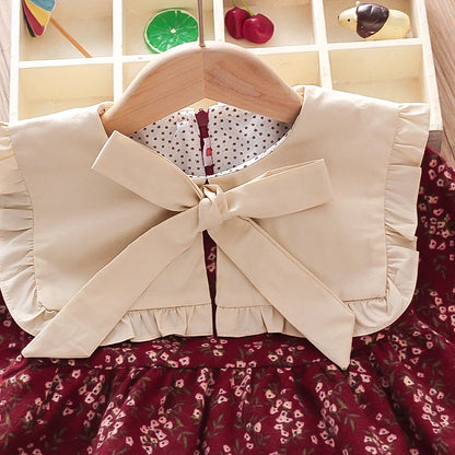 Baby Girl Clothes Spring And Autumn Long-Sleeved Bow Full Print Floral Doll Collar Children Dresses Cute Casual Baby Girl Dress