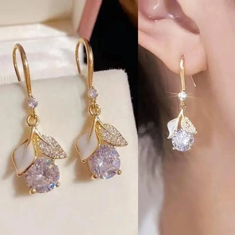 925 Silver Needle Korean Fashion Bow Crystal Drop Earrings For Women Jewelry 2025 Trending New Luxury Zircon Butterfly Earrings