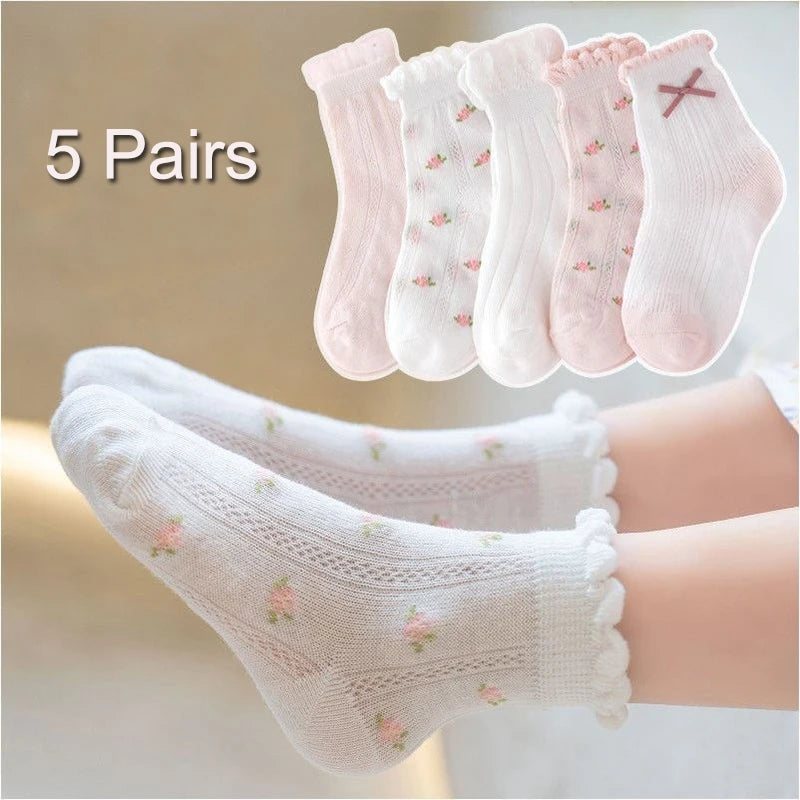 5 Pairs/lot Children Ultrathin Mesh Socks Baby Boys Girls Summer Cute Cotton Breathable Thin Soft Boat Socks Kids Socks 0-6 year
