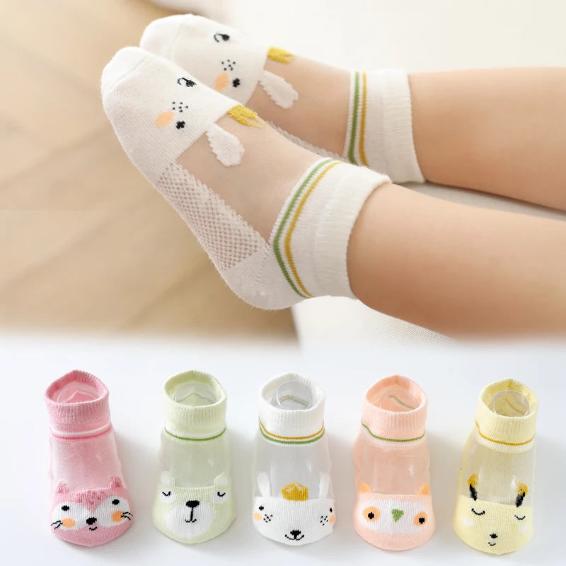 5 Pairs/lot Children Ultrathin Mesh Socks Baby Boys Girls Summer Cute Cotton Breathable Thin Soft Boat Socks Kids Socks 0-6 year