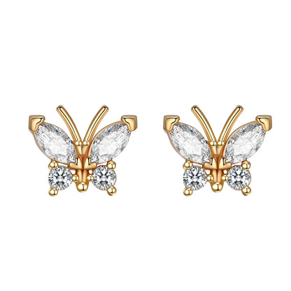 Korean Fashion Cubic Zirconia Yellow Silver Plated Stud Earring For Women Engagement Wedding Trendy Jewelry Gift Girls