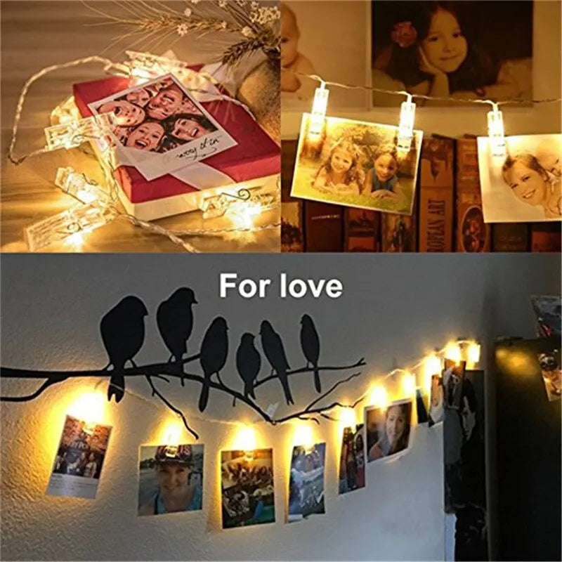Garland Card Photo Clip String Lights 1.5M 10LEDS Led Fairy Light Bedroom DIY Clothespin Shapes Battery Decoration Lamp
