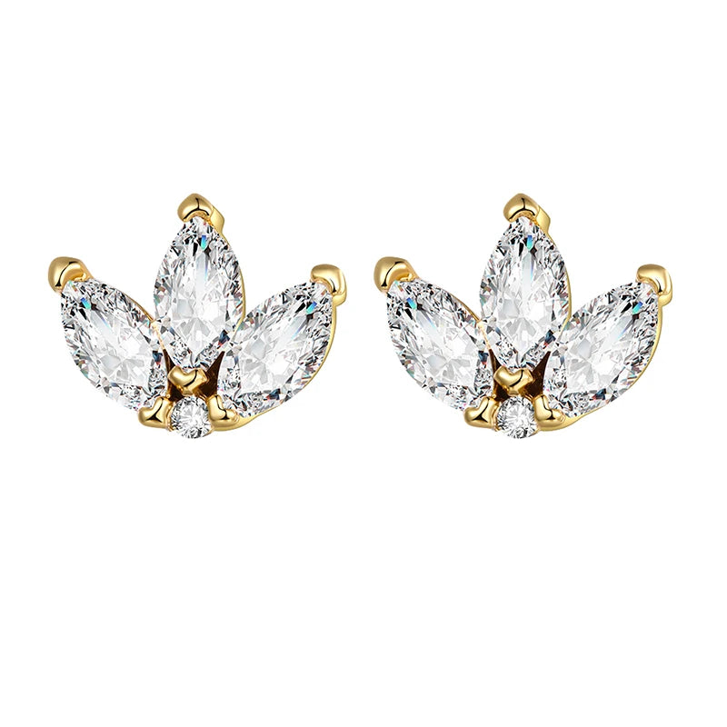 Korean Fashion Cubic Zirconia Yellow Silver Plated Stud Earring For Women Engagement Wedding Trendy Jewelry Gift Girls