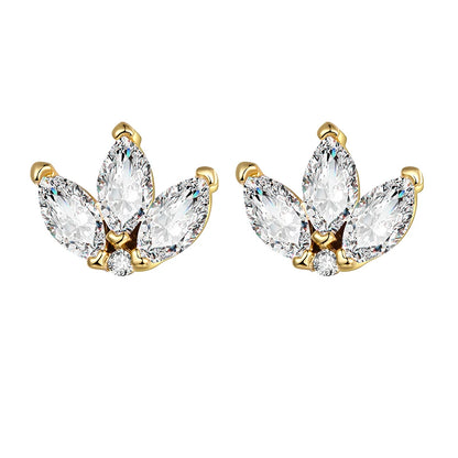 Korean Fashion Cubic Zirconia Yellow Silver Plated Stud Earring For Women Engagement Wedding Trendy Jewelry Gift Girls