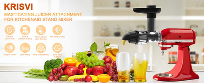 Masticating Juicer Attachment for KitchenAid Stand Mixer, Slow Juicer Attachment with Silicone Tube and Cleaning Brush