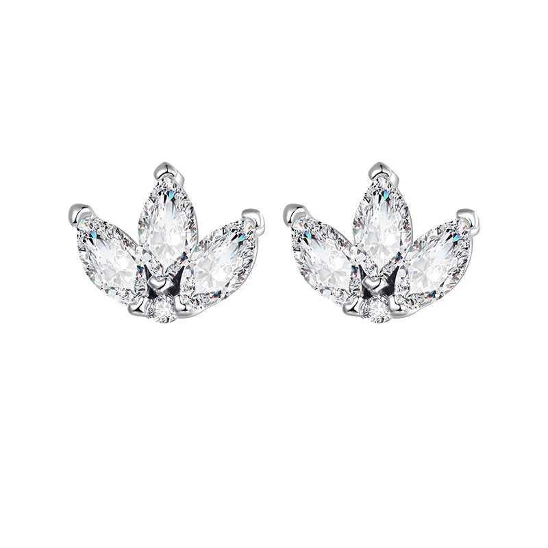 Korean Fashion Cubic Zirconia Yellow Silver Plated Stud Earring For Women Engagement Wedding Trendy Jewelry Gift Girls