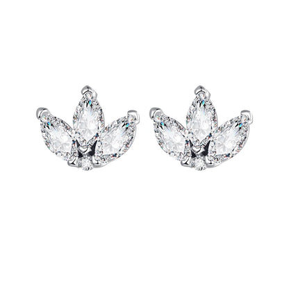 Korean Fashion Cubic Zirconia Yellow Silver Plated Stud Earring For Women Engagement Wedding Trendy Jewelry Gift Girls