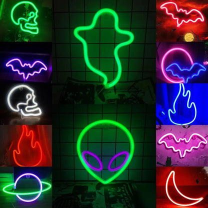 Halloween Bat Spirit LED Neon Wall Decor for Party Gift - Terrifying Atmosphere - USB or Battery Powered